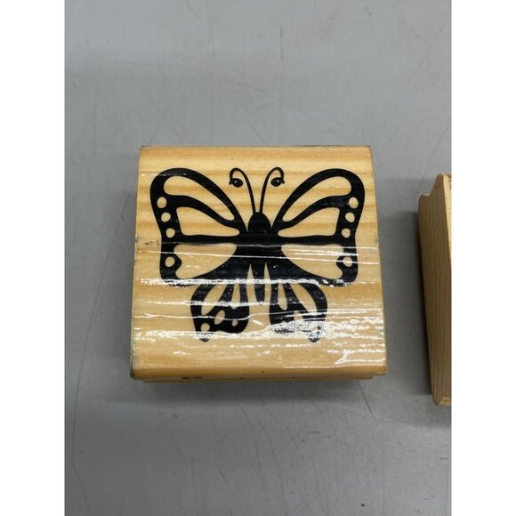 set of 3 rubber stamps on wood heart and flowers moon and stars butterfly READ - Picture 2 of 8